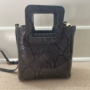STAUD mini Shirley leather bag in Green Snakeskin
